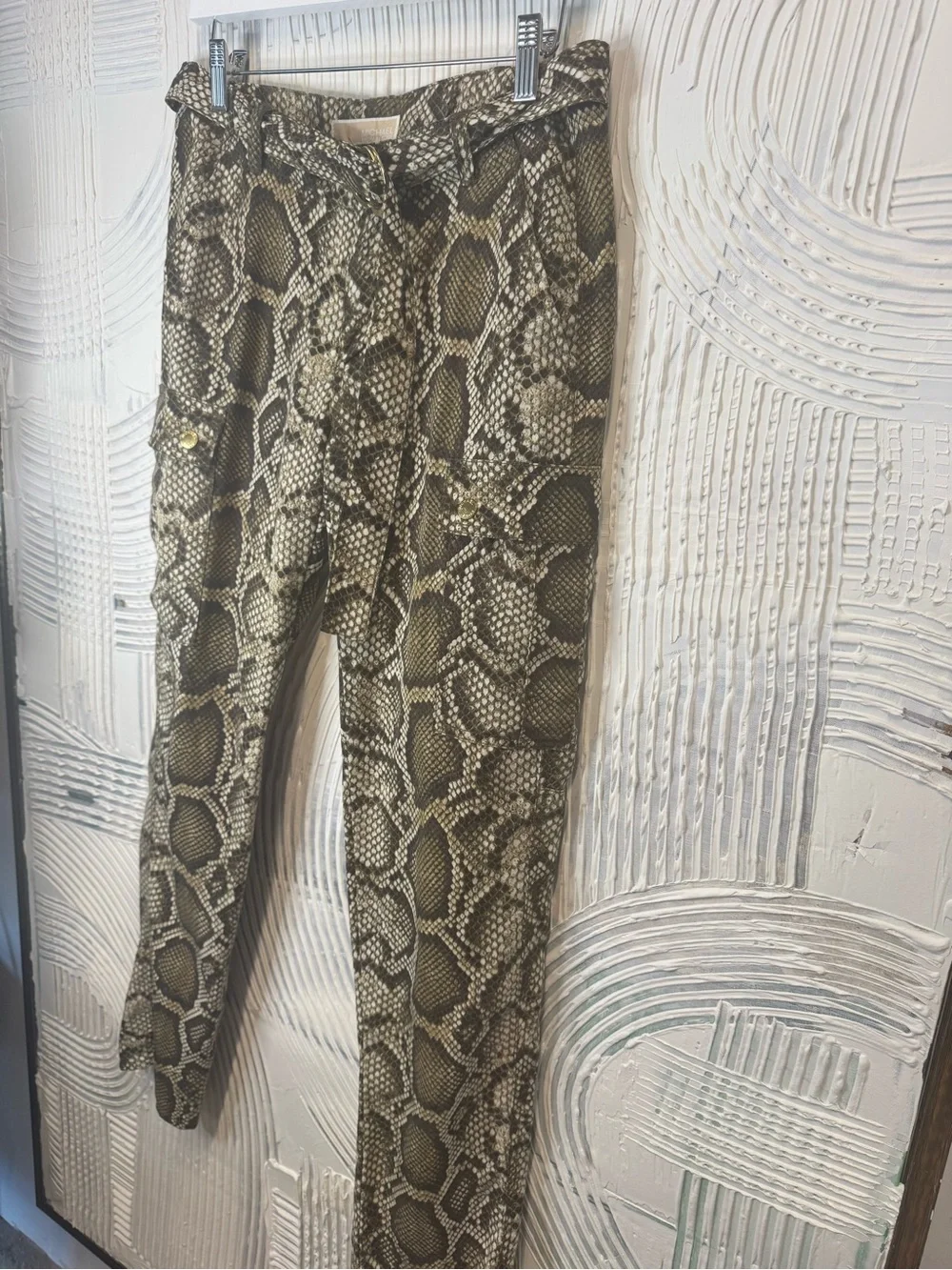Snake-Print Women’s Casual Pants with Belt